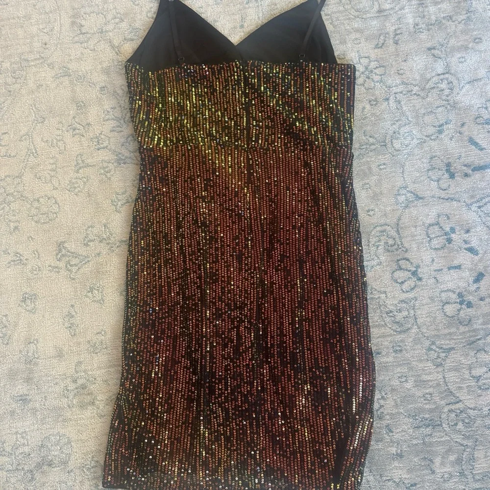 Grace Karin Multicolor Metallic Gold Sequin Mini Dress | Wrap Front | Size L - Picture 7 of 11